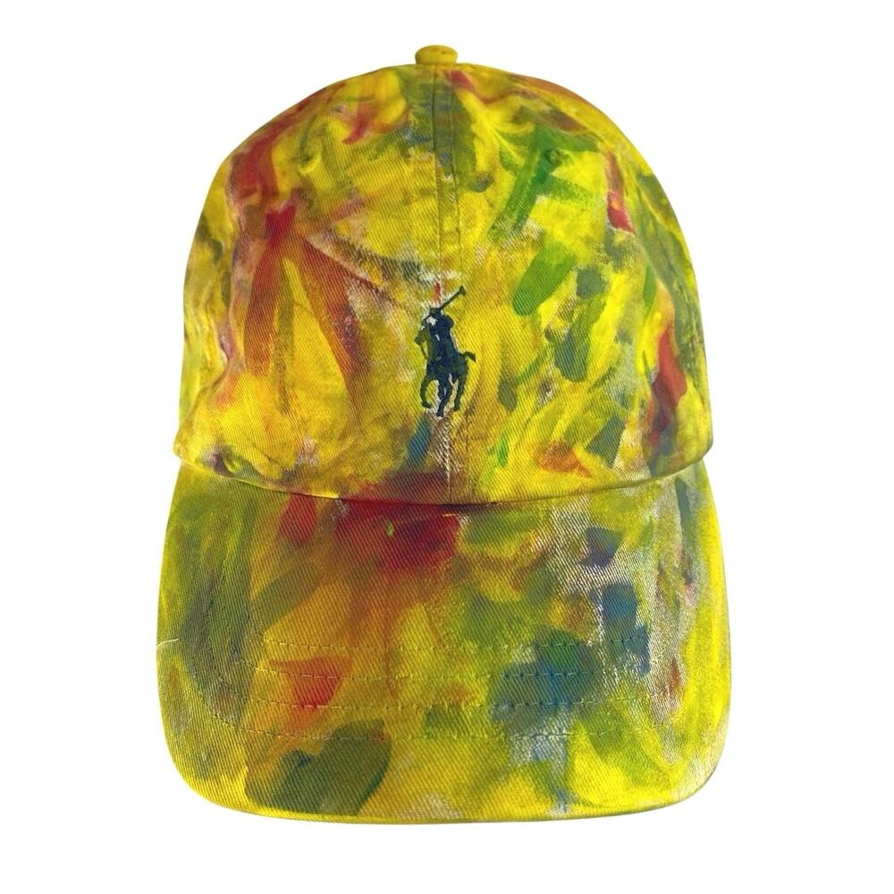 Polo Ralph Lauren Tie Dye Chino Ball Cap Yellow Multi Pony OSFM Adjustable Hat